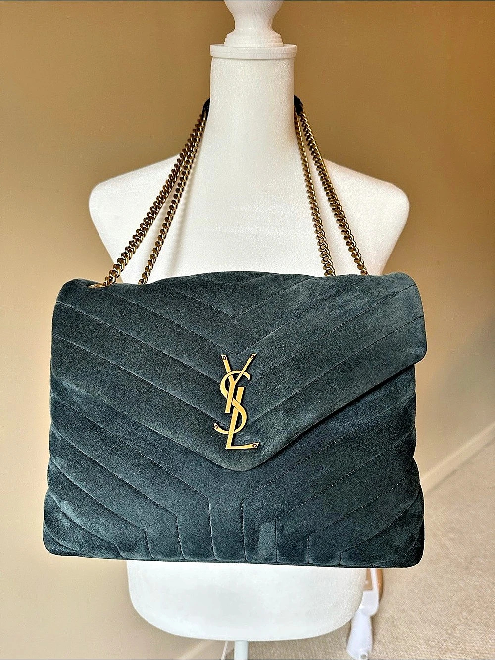 Saint Laurent YSL Medium Loulou Green Suede Shoulder Bag